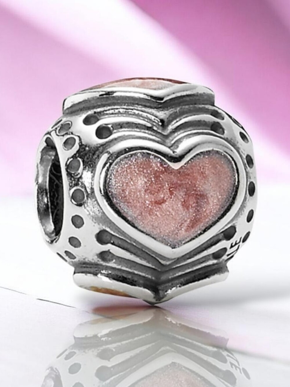 PANDORA Sterling Silver Pink Boudoir Enamel Heart Bead Charm Retired